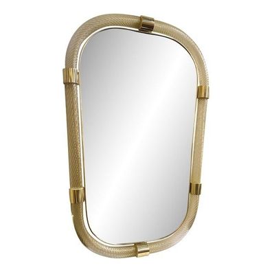 Torciglione" Gold Murano Glass Wall Mirror in Barovier Style by SimoEng