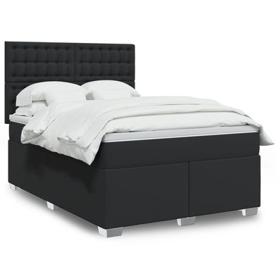 vidaXL Boxspringbett mit Matratze Schwarz 140x190 cm Kunstleder