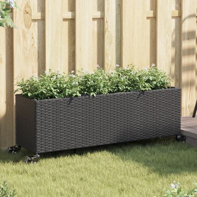 vidaXL Pflanzkübel mit Rollen 2 Stk. Schwarz 107x32x38 cm Poly Rattan