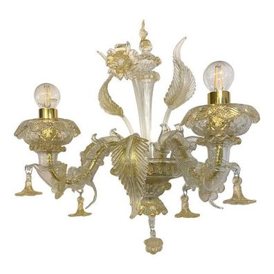 Contemporary Floral Transparent-Gold "Ca´ Rezzonico" Murano Glass Wall Sconce