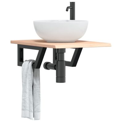 vidaXL Waschtischplatte mit Halterung Stahl und Massivholz Eiche