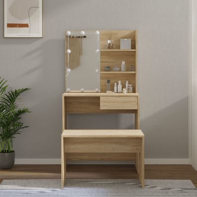 vidaXL Schminktisch-Set mit LED Sonoma-Eiche Holzwerkstoff