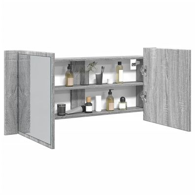 vidaXL LED-Spiegelschrank Grau Sonoma 100x12x45 cm