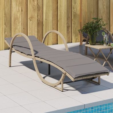 vidaXL Sonnenliege mit Auflage Beige 60x199x42 cm Poly Rattan