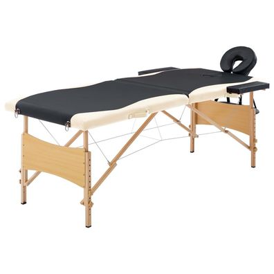 vidaXL Massageliege Klappbar 2-Zonen mit Holzgestell Schwarz und Beige