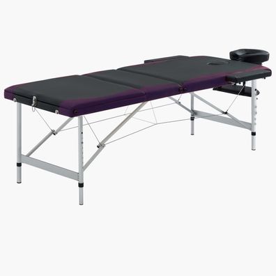 vidaXL Massageliege Klappbar 3-Zonen Aluminiumgestell Schwarz und Lila