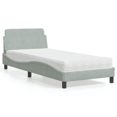 vidaXL Bett mit Matratze Hellgrau 80x200 cm Samt