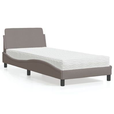 vidaXL Bett mit Matratze Taupe 90x200 cm Stoff