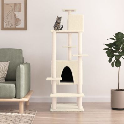 vidaXL Kratzbaum mit Sisal-Kratzsäulen Creme 154 cm