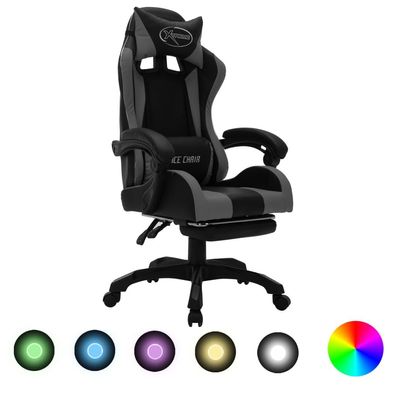 vidaXL Gaming-Stuhl mit RGB LED-Leuchten Grau und Schwarz Kunstleder