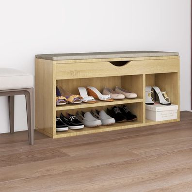 vidaXL Schuhbank mit Kissen Sonoma-Eiche 104x30x49 cm Holzwerkstoff