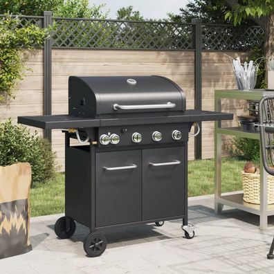 vidaXL Gasgrill mit 5 Flammen Schwarz Pulverbeschichteter Stahl