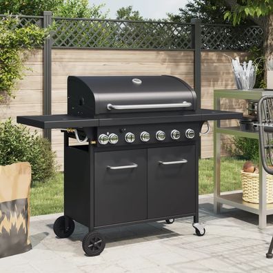 vidaXL Gasgrill mit 7 Flammen Schwarz Pulverbeschichteter Stahl