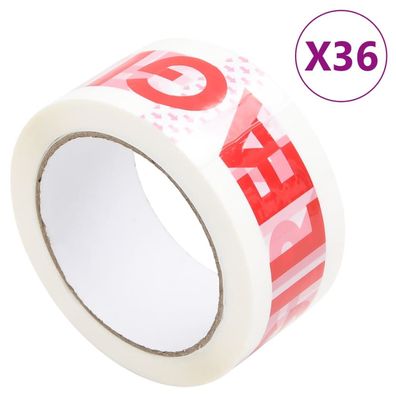 vidaXL Paketklebeband 36 Stk. Fragile Aufdruck Weiß 48 mm x 66 m