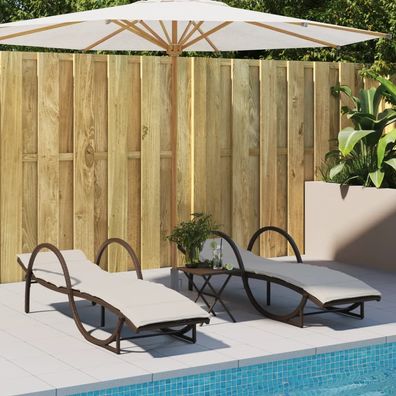 vidaXL Sonnenliegen 2 Stk. mit Auflagen Braun Poly Rattan