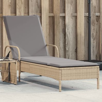 vidaXL Sonnenliege mit Rollen und Auflage Beige Poly Rattan