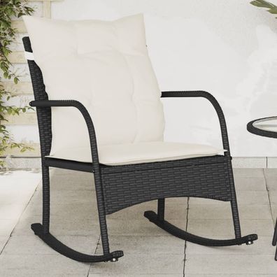 vidaXL Garten-Schaukelstuhl mit Kissen Schwarz Poly Rattan