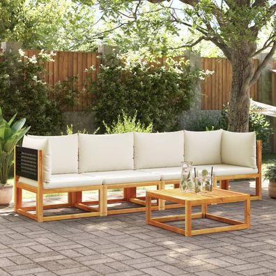 vidaXL 4-tlg. Garten-Sofagarnitur mit Kissen Massivholz Akazie