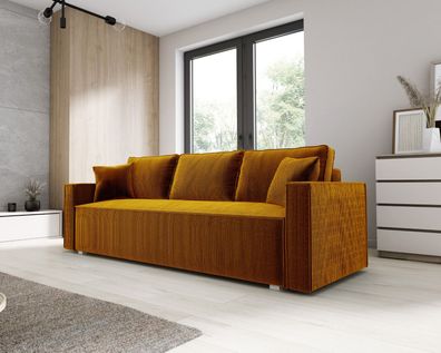 Schlafsofa NOEMI Sofa mit Schlaffuntkion Bettkasten Couch Polstersofa Gelb PS42