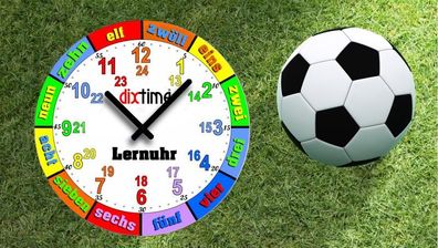 Kinder-Lernuhr Fussball und Rasen, leise kein ticken, dixtime 3D-0435