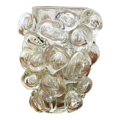 Contemporary Transparent Murano Glass Vase Hand-Blown With Bubbles by SimoEng