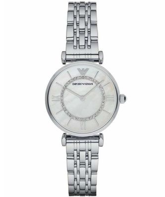 Emporio Armani AR1908 Gianni T-bar 32mm Silber Pearl Damenuhr NEU