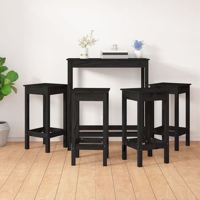 vidaXL 5-tlg. Bar-Set Schwarz Massivholz Kiefer