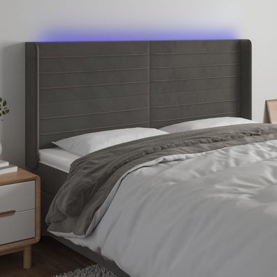 vidaXL LED Kopfteil Dunkelgrau 203x16x118/128 cm Samt