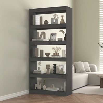 vidaXL Bücherregal/Raumteiler Grau 80x30x167,4 cm Massivholz Kiefer
