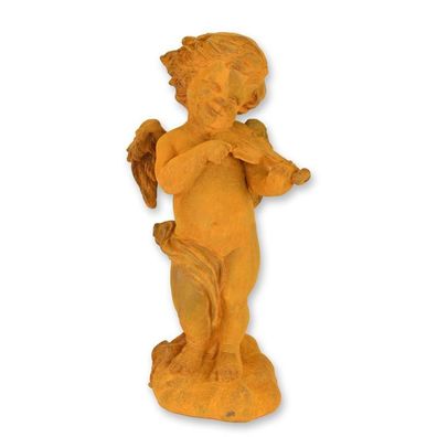 A RUSTY CAST IRON Figurine OF A PUTTO Playing VIOLIN