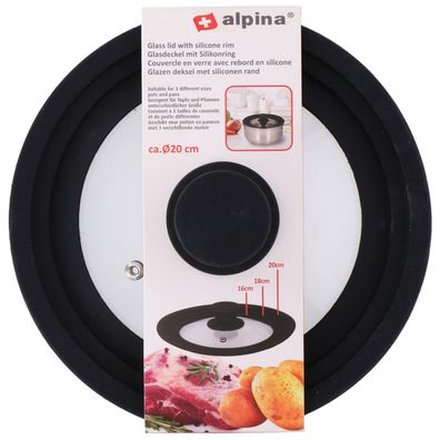 Alpina Glazen Deksel met Siliconen Rand 16/18/20 cm