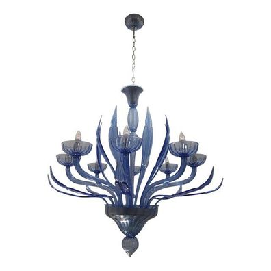 Murano Glass Bluino Italian Leaves Chandelier in Style Murano Glassby SimoEng