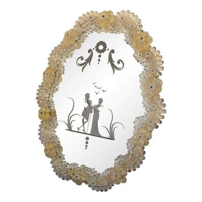 Contemporary Venetian Table Mirror Frame With Trasparents and Gold-Leaf Flowers