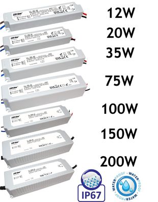 LED Trafo 12W - 200W 12V 24V Netzteil IP67 Wasserdicht Transformator für LED Leuch