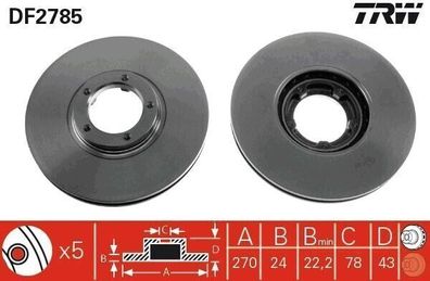 2x Bremsscheibe TRW DF2785 vorderachse für Ford Transit 2.0 2.4 2.5