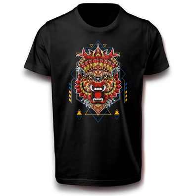 Abstraktes Geometrischer Tier Raubkatze Wild Maya Azteken Fun Subkultur T-Shirt