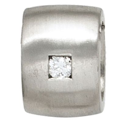 Anhänger 925 Sterling Silber rhodiniert matt mattiert 1 Diamant Brillant 0,05ct