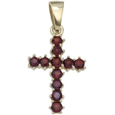 Anhänger Kreuz 333 Gold Gelbgold 11 Granate rot Kreuzanhänger Granatkreuz