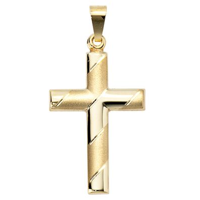 Anhänger Kreuz 333 Gold Gelbgold teil matt diamantiert Kreuzanhänger Goldkreuz