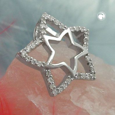 Anhänger 17mm Stern mit Zirkonias glänzend rhodiniert Silber 925