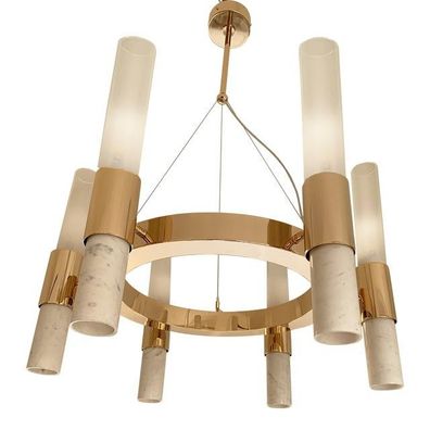 Gold Ring Chandelier With Gradient White and Carrara Marble Glasses by SimoEng