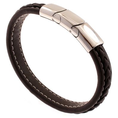 Armband Leder braun mit Edelstahl 22 cm