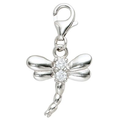 Einhänger Charm Libelle 925 Sterling Silber rhodiniert 2 Zirkonia