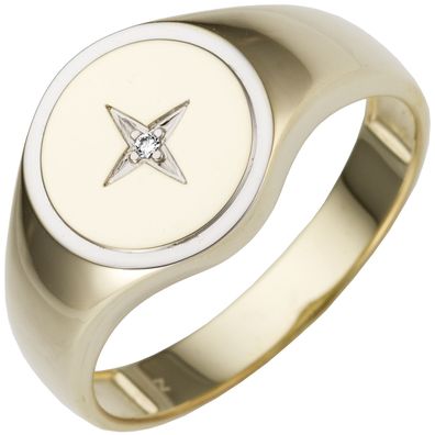 Gr. 60 - Herren Ring 585 Gold Gelbgold bicolor 1 Diamant Brillant Herrenring