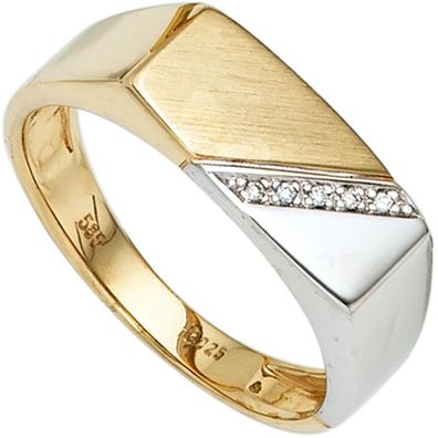 Gr. 60 - Herren Ring 585 Gold Gelbgold Weißgold bicolor 5 Diamanten Herrenring