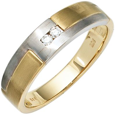 Gr. 60 - Herren Ring 585 Gold Gelbgold Weißgold mattiert 2 Diamanten Brillanten