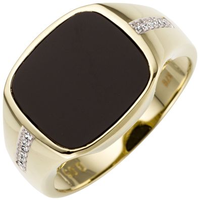 Gr. 62 - Herren Ring 585 Gold Gelbgold bicolor 12 Diamanten Brillanten 1 Onyx He