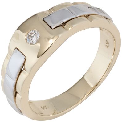 Gr. 66 - Herren Ring 585 Gold Gelbgold Weißgold bicolor 1 Diamant Brillant Herre