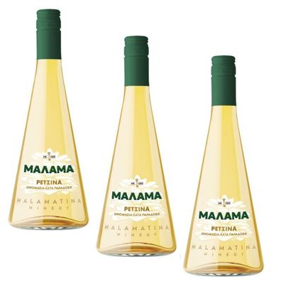 Retsina Malama 3x 500ml 12% geharzter Weißwein aus Griechenland