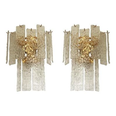 Pair of Contemporary Hammered Strips ”Listelli” Murano Glass Wall Sconces by SimoEng